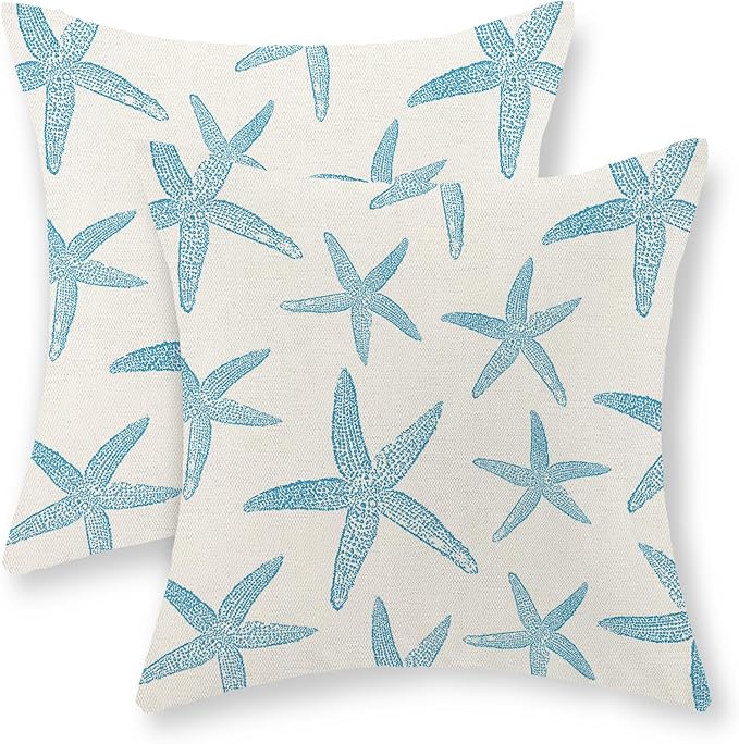 Blue Starfish Pillow Covers 18x18 Set of 2 Coastal Throw Pillows Spring Summer Nautical Ocean Theme Beach Decorative Pillow Cases Farmhouse Linen Outdoor Decor Cushion Case for Home Bedroom