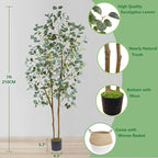 Artificial Eucalyptus Tree, 7ft Tall Silk Leaves Fake Plant with Basket for Outdoor Indoor, 83'' Faux Eucalyptus Trees for Home Office Livingroom Floor Décor