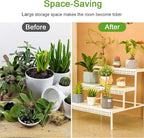 aboxoo 3 Tiers Metal Plant Stand,Rectangular Ladder Flower Pots Outdoor Plant Rack, Indoor Plant Display Rack, Heavy Duty Utility Storage Organizer for Home Garden Patio Balcony, Stair Style(White)