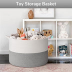 Goodpick Blanket Basket, 23.5'' x 15.8'' Cotton Rope Blanket Basket Living Room, Toy Organizers and Storage with Handles for Kids, 115L Grey