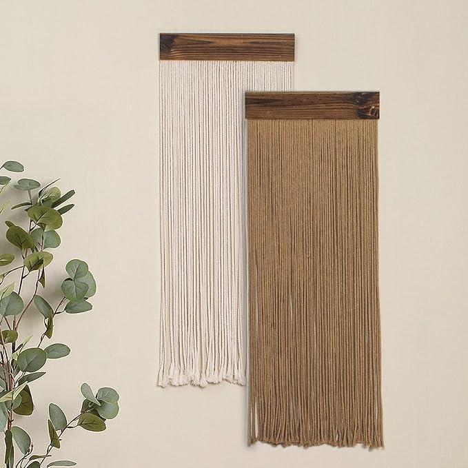 HVEST 2 Pcs Brown Wall Art Boho Wall Decor Macrame Wall Hanging Handmade Woven Long Tapestry for Bedroom Living Room Nursery Home Apartment Decor, 30.7L X 11.8 W inches