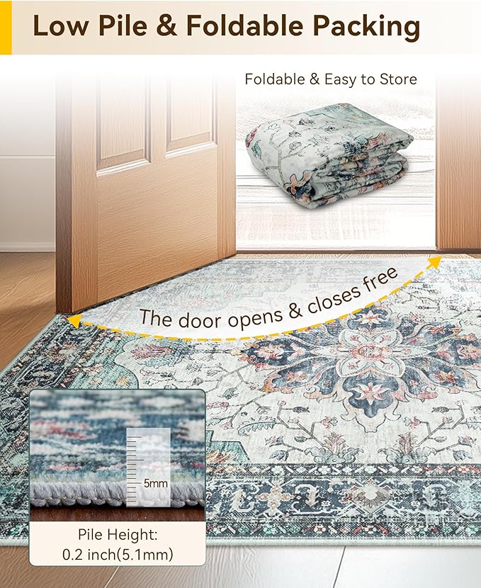 Area Rugs 2'x5' Runner Rug Non Slip Washable for Kitchen Hallway Bedroom Beside Laundry Room Bathroom Rug, Floor Carpet, Green Navy Blue White Red Teal Colorful
