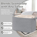 Goodpick 105L Extra Large Blanket Basket 25" x 16" x 16" Cotton Rope Storage Bins for Dirty Clothes, Rectangle Woven Laundry Basket for Living Room Bedroom, Toy Storage Baskets for Kids, Gray