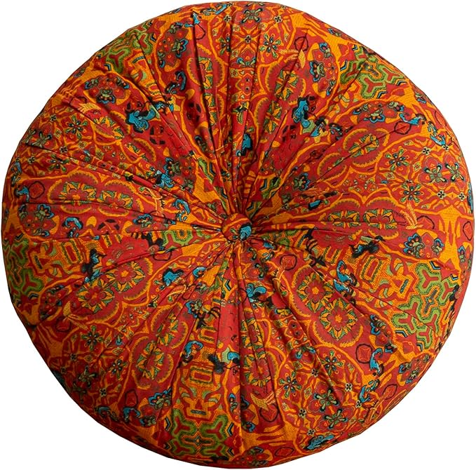 Moroccan Printed Round Chair Pads Cotton Linen Soft Comfort Chair Cushion Colorful Pompom Seat Cushions for Indoor Dining Room and Kitchen Chairs (Orange,22x22 Inch)