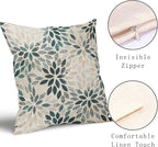Kawani Teal Dahlia Throw Pillow Covers 24x24 Inch Turquoise Geometric Flower Decorative Square Pillow Cases Beige Tan Gray Floral Cushion Covers Farmhouse Home Decor for Sofa Couch Outdoor Set of 2
