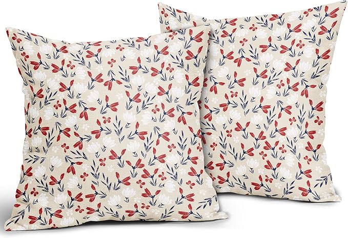 4th of July Floral Pillow Covers 20x20 Set of 2 Vintage Rustic Old Style Navy Blue Red White Flower Print Decorative Outdoor Pillowcases Patriotic Throw Cushion Case Decor for Couch Sofa Bed