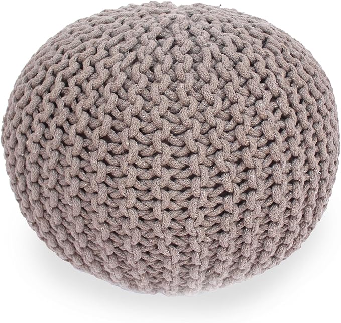 Moro Knitted Cotton 20 x 20 Round Pouf,Furniture,Primary Living Space,Bean Bag Chairs & Lazy Sofa Chair,Brown