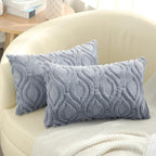 decorUhome Cozy Textured Throw Pillow Covers 12x20 Inch Set of 2, Soft Plush Faux Wool Blue Grey Accent Couch Pillow Covers for Modern Farmhouse Sofa Bed Living Room