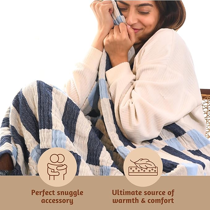 Folkulture Throw Blanket for Couch 50" x 60" |100% Recycled Cotton, Lightweight Throw Blanket for Chair, Couch, Sofa, Bed | Guest Room Must Haves Boho Blanket | Winter Blue