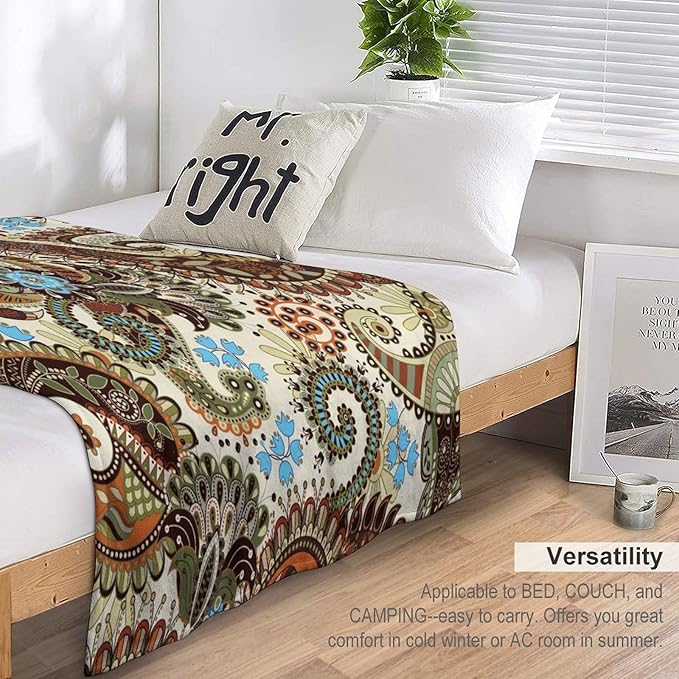 Vintage Bohemian Throw Blanket Indian Mandala Colorful Pattern Blanket for Sofa Bed Couch Chair Or Dorm 40"x50"