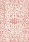 Area Rugs 4'x6' Washable Non-Slip, Floral Vintage Distress Print Pattern Medallion Carpet for Living Room Bedroom Dining Room, Pink Light Vintage Pink