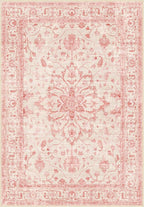 Area Rugs 4'x6' Washable Non-Slip, Floral Vintage Distress Print Pattern Medallion Carpet for Living Room Bedroom Dining Room, Pink Light Vintage Pink