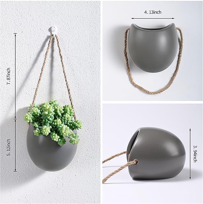 Set of 3 Ceramic Hanging Planters for Small Plants & Artificial Greenery, Wall Decor for Bathroom Living Room Bedroom Home Office Corridors