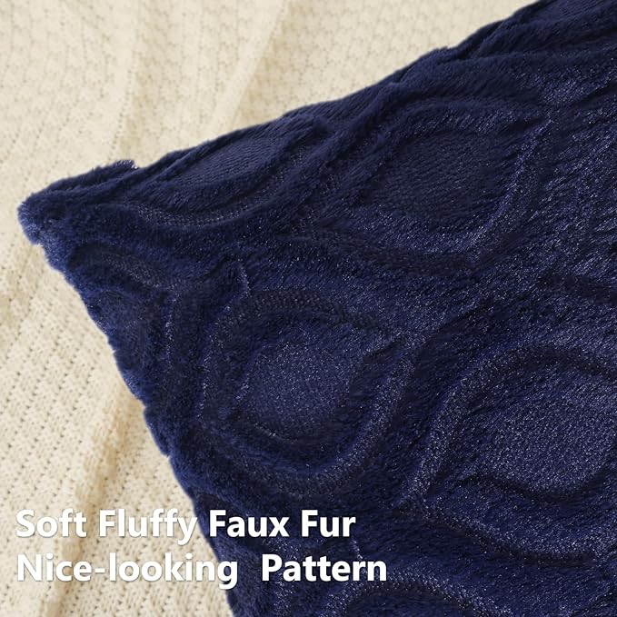 decorUhome Cozy Textured Throw Pillow Covers 12x20 Inch Set of 2, Soft Plush Faux Wool Navy Blue Accent Couch Pillow Covers for Modern Farmhouse Sofa Bed Living Room