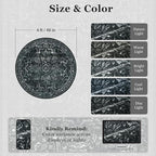 Round Rugs 4ft Black White, Low Pile Thin Washable Non Slip Small Circle Rug for Entryway Kitchen Dining Room, Tranditional Medallion Round Carpet for Bedroom Living Room
