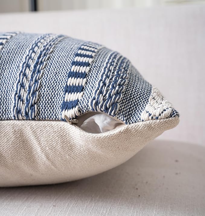 Boho Throw Pillow Covers 22x22 Inch Set of 2, Farmhouse Decorative Couch Pillow Cases, Navy Blue Accent Pillows of Bed, Sofa Bedroom Living Room Home Decor Cushion Cover