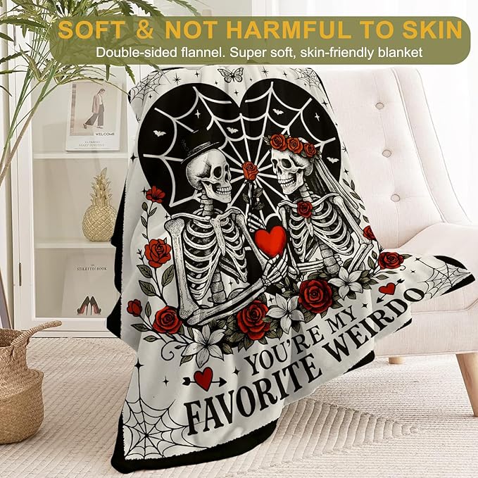 Valentine’s Day Decorative Throw Blanket Gifts for Him Her, Gothic Skeleton Couple Decoration Halloween Wedding Gift for Wife, Husband,Romantic Decor, Gift for Boyfriend Girlfriend,50x60 Inch