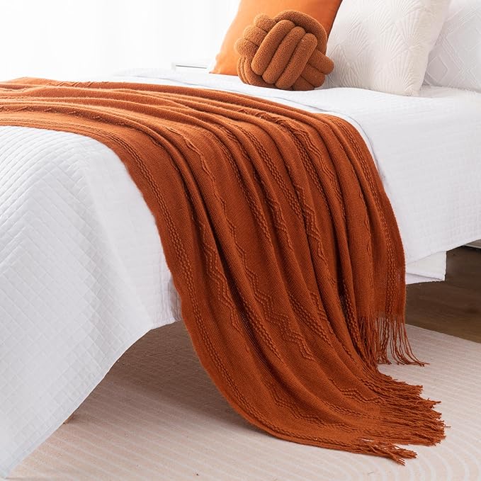BATTILO HOME Fall Decor Caramel Throw Blanket for Couch, Rust Orange Throw Blanket for Bed, Decorative Fall Throw for Sofa, 50"x60"