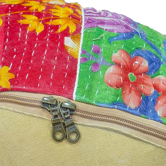 Mandala Life ART Indian Vintage Colorful Pouf Ottoman Cover Handmade Round Floor Cushion Pillow Patchwrok Recycled Cotton Bohemian Room Décor for Yoga and Boho Chic Seating Area 24x8 Unstuffed
