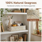 StorageWorks Wicker Toilet Paper Basket for Back of Toilet Baskets, Seagrass Bathroom Basket Organizer and Storage for Tank Topper, Small Tank Trays for Decor with Built-in Handles, Wipe White