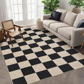 GarveeHome Checkered Easy Jute 5x7 Area Rugs for Living Room Machine Washable Non-Slip Backing Stain Resistant Modern Indoor Outdoor Rugs for Farmhouse Dining Room Patio Black