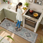 KIMODE Anti Fatigue Mat for Kitchen Floor, Boho Oriental Kitchen Runner Rug, Non Slip Waterproof Kitchen Rug, Vintage Kitchen Mat for Floor, Laundry, Office, Sink, Desk Blue 20"x71"