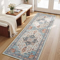 Lessymo Washable 2x6 Runner Rug for Hallway Entryway, Non Slip Kitchen Area Rugs Indoor Mat for Bedroom Bathroom Laundry Farmhouse, Soft Vintage Floor Carpet Stain Resistant Low Pile, Orange/Blue