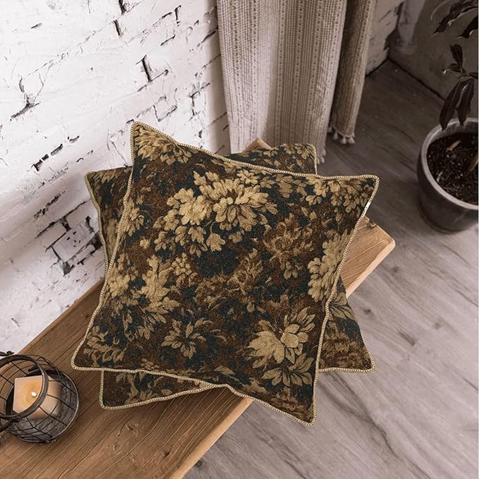 Neutral Flowers Dark Brown Soft Velvet Throw Pillow Covers Set of 2 Boho Vintage Abstract Floral Decorative Pillow Covers 18x18 Inch Retro Bohemian Pillow Case For Sofa Couch Farmhouse Home Decor