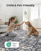 AMADA HOMEFURNISHING 6x9 Area Rugs, Blue Low-Profile Washable Rug with Non-Slip Backing & Durable Edge Binding, Vintage Rugs for Living Room, Bedroom, Dining Room