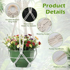 Set of 2 Boho Macrame Plant Hanger, 37 Inch Extra Long Plant Hangers Indoor, Hanging Plant Holder for Indoor Plants, Macrame Pot Holder, Hanging Macrame Basket Indoor Garden Decor