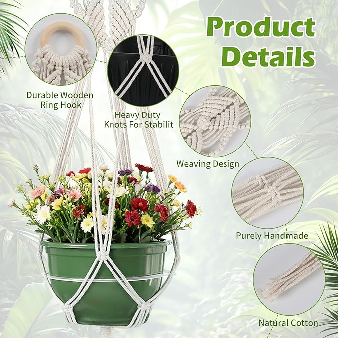 Set of 2 Boho Macrame Plant Hanger, 37 Inch Extra Long Plant Hangers Indoor, Hanging Plant Holder for Indoor Plants, Macrame Pot Holder, Hanging Macrame Basket Indoor Garden Decor