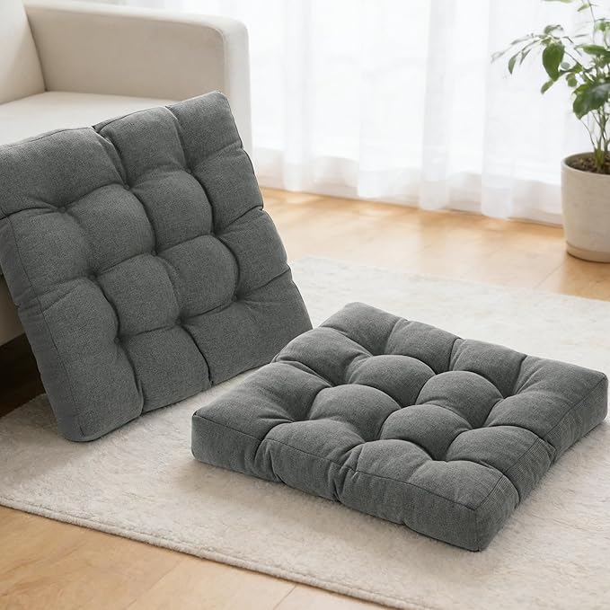 Tromlycs Floor Pillows for Adults Floor Cushions Seating Large Square Pillow Gel Memory Foam 20 x 20 x 4 Inch Dark Grey Set of 2