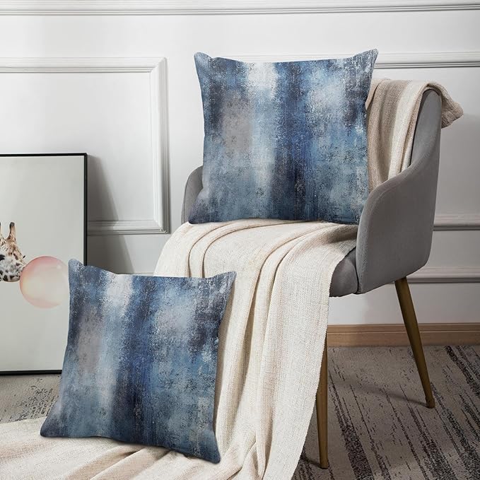 Britimes Throw Pillow Covers Modern Home Art Decor, 20 x 20 Inches Set of 2 Pillow Cases Decorative, Abstract Oil Painting Pillowcases for Bedroom, Living Room, Cushion Couch Sofa, Navy Blue Accent