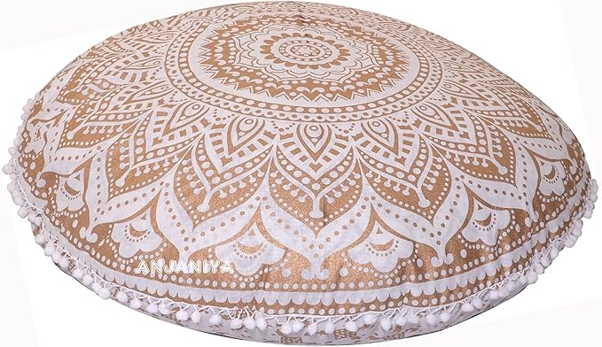 32" Ombre Mandala Bohemian Yoga Meditation Floor Pillow Cover Comfortable Home Cushion Couch Seating Large Zipped Throw Hippie Decorative Ottoman Boho Indian (Golden, 32 inches)