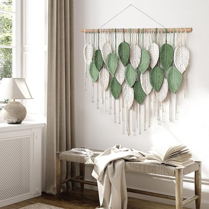 Weldomcor Large Macrame Wall Hanging, Boho Leaves Macrame Tapestry Wall Decor Handmade Woven Hanging Decor Chic Bohemian Wall Art Home Decoration for Bedroom Living Room Nursery Office 39"W x 29.5"L