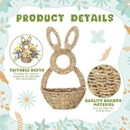 LemonRoad 16.1 Inch Easter Bunny Basket Easter Bunny Woven Wicker Basket Hanging Wall Rabbit Pocket for Spring Front Door Flowers Eggs Gifts Decor