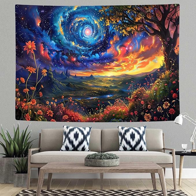 MCKTOM Galaxy Space Tapestry Trippy Mountain Starry Sky Misty Forest Fantasy Landscape Tapestry Wall Hanging for Bedroom Aesthetic Living Room Home Decor 60X40 Inches