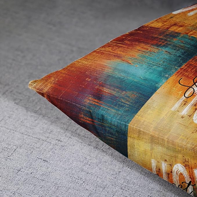 Emvency Set of 4 Blue and Orange Throw Pillow Covers Vintage Messy Rust Home Sweet Home Love Yourself Abstract Painting Outdoor Pillow Cases Decor Standard Square 20x20 Inches Pillowcases