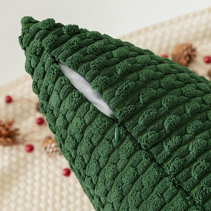 Kevin Textile 20x54 Inch Long Body Lumbar 1 Pack Boho Decorative Throw Pillow Cover Soft Striped Corduroy Rectangle Cushion Case Farmhouse Accent for Living Room Couch Sofa Bed, Dark Green