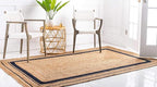 Unique Loom Braided Jute Collection Classic Quality Made Natural Hand Woven with Coastal Design Area Rug (6' 0 x 9' 0 Rectangular, Natural/ Navy Blue)