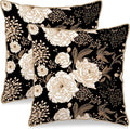 KSLIDS Vintage Peony Roses Floral Soft Velvet Throw Pillow Covers Set of 2 White Roses Flower Bloom Leaves Decorative Pillow Covers 18x18 Inch Black Gold Cream Pillow Case for Sofa Couch Home Decor