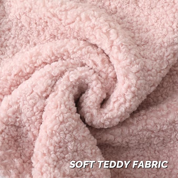 FUTEI Pink Throw Pillow Covers 16x16 Inch Set of 2,Furry Faux Fur Teddy Boucle Textured Cushion Covers,Soft Fluffy Decorative Pillow Case,Home Decor for Couch Bed Living Room Office