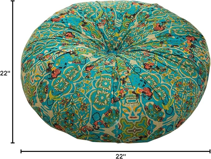 Moroccan Printed Round Chair Pads Cotton Linen Soft Comfort Chair Cushion Colorful Pompom Seat Cushions for Indoor Dining Room and Kitchen Chairs (Blue,22x22 Inch)