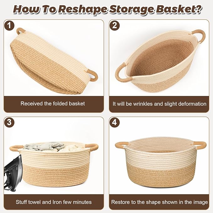 Woven Basket for Toys, Blankets & Gifts Empty ,Cotton Rope Storage Basket with Reinforced Handles for Nursery,Livingroom,Bedroom,Bathroom & Home Decor,17.72" x 9.45" x 7.09 (S)