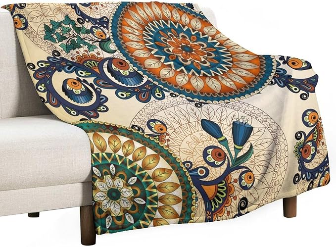 Bohemian Flower Throw Blanket Boho Mandala Floral Flowers Print Pattern Blanket for Sofa Bed Couch Chair Or Dorm 30"x40"