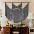 Jakalin Macrame Wall Decir Large Grey Fiber Yarn Wall Art Handmade Craftsmanship Boho Wall Decor Home Room Wall Decor,57" W x 46" L