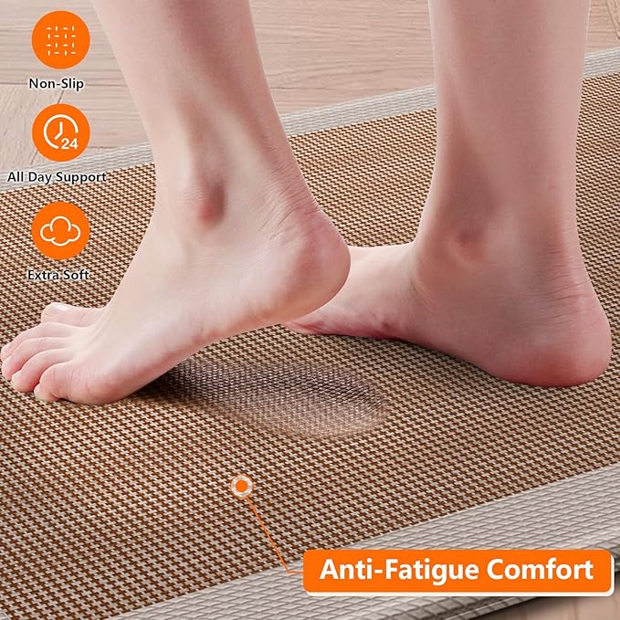 Kitchen Mats, 2PCS Kitchen Rugs for Floor, Cushioned Anti-Fatigue Mats for Kitchen Floor, Non-Slip Standing Desk Mat for Sink, Home, Laundry & Office, 17.3"x30"+17.3"x59" (Khaki)