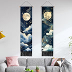 AOHMPT Pack of 2 Long Vertical Tapestry,Nature Landscape Tapestry with Serene Mountain River, Moon & Sun Motifs,Traditional Ink Painting Wall Art , Zen Aesthetic Wall Hanging for Living Room Bedroom Decor 13" W x 51" H"