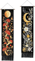 AOHMPT Pack of 2 Long Vertical Tapestry,Nature Landscape Tapestry with Serene Mountain River, Moon & Sun Motifs,Traditional Ink Painting Wall Art,Zen Aesthetic Wall Hanging for Living Room Bedroom Decor 13" W x 51" H"