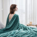 NEWCOSPLAY Super Soft Twin Blanket Light Teal Premium Silky Flannel Fleece 3D Ribbed Jacquard Lightweight Bed Blanket All Season Use (Light Teal Ribbed, Twin(60"x80"))
